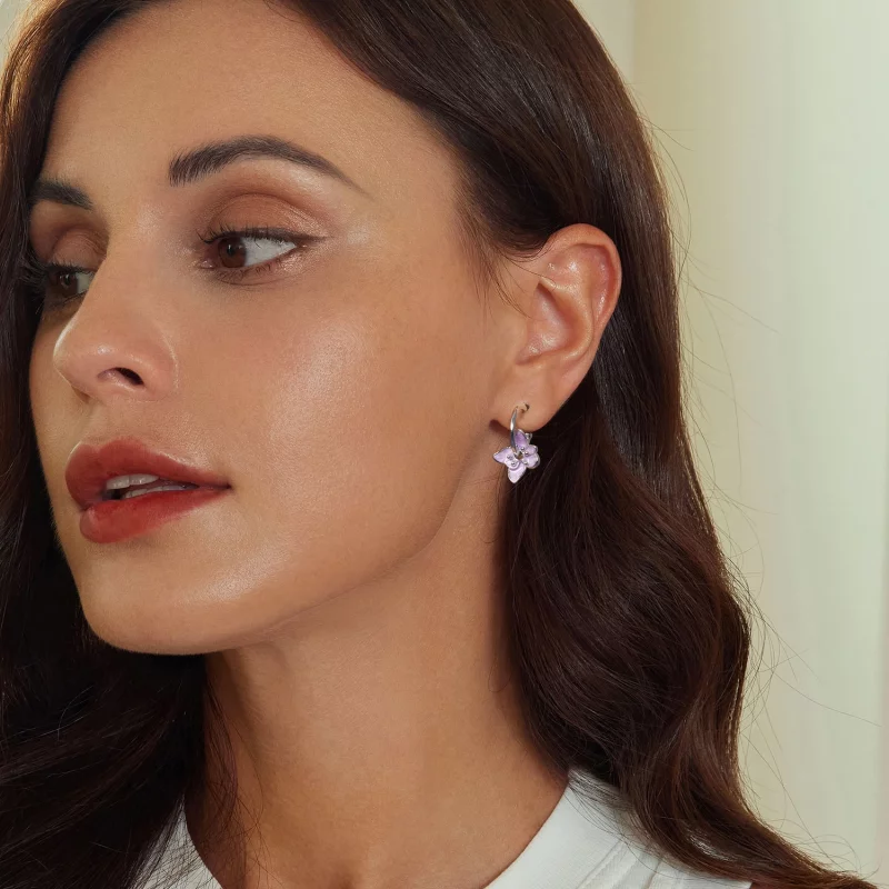 (image pour) Boucles d'oreilles style PANDORA à fleurs violettes - BSE976 - Afficher 6