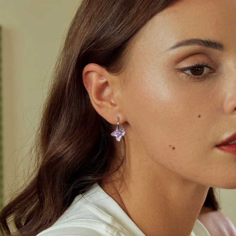 (image pour) Boucles d'oreilles style PANDORA à fleurs violettes - BSE976 - Afficher 7