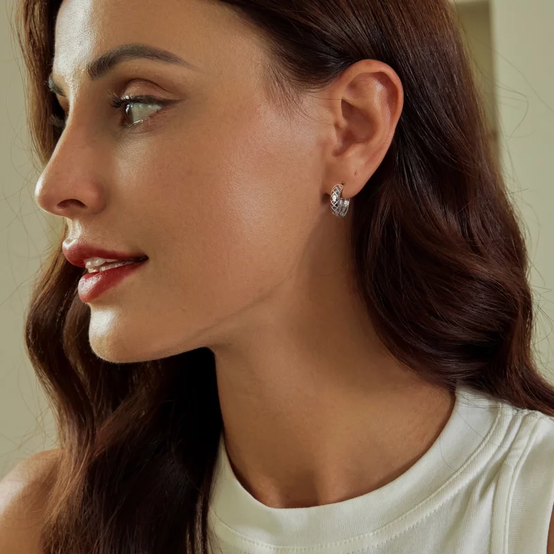 (image pour) Boucles d'oreilles style PANDORA à motif diamant - BSE983 - Afficher 8