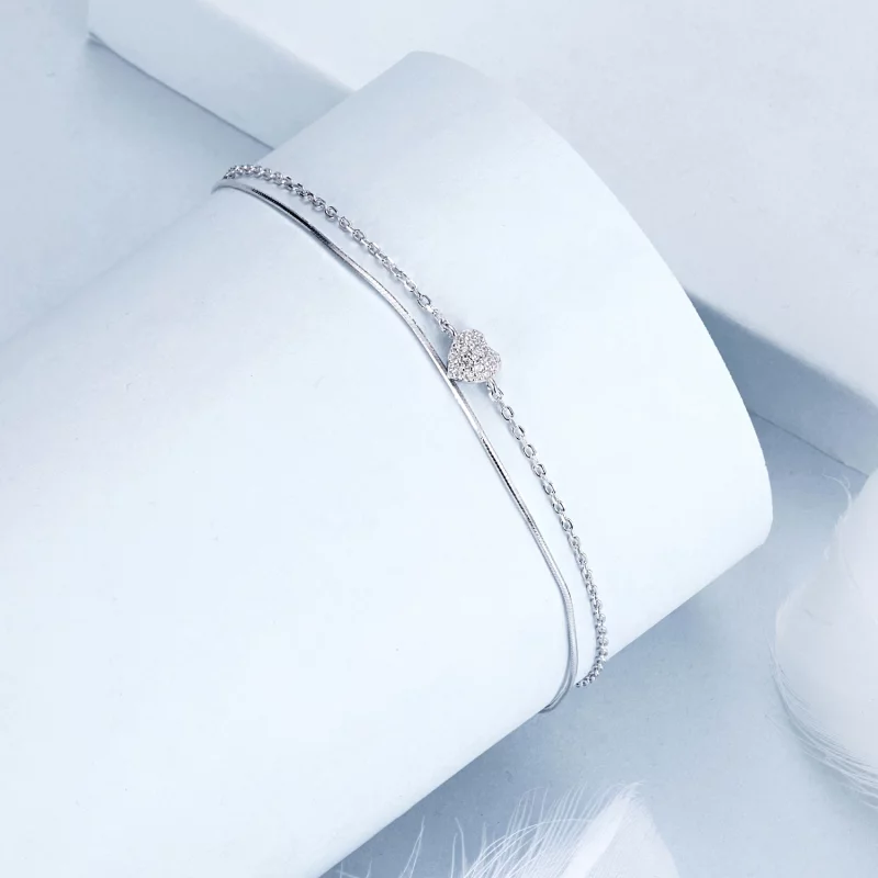 (image pour) Bracelet Double Couche Cœur Brillant Style PANDORA - BSB169 - Afficher 2