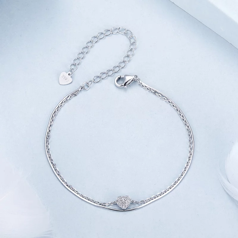 (image pour) Bracelet Double Couche Cœur Brillant Style PANDORA - BSB169 - Afficher 3