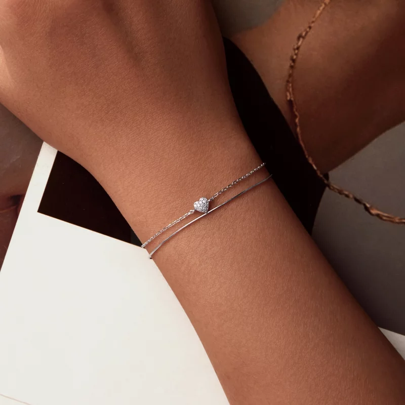 (image pour) Bracelet Double Couche Cœur Brillant Style PANDORA - BSB169 - Afficher 4