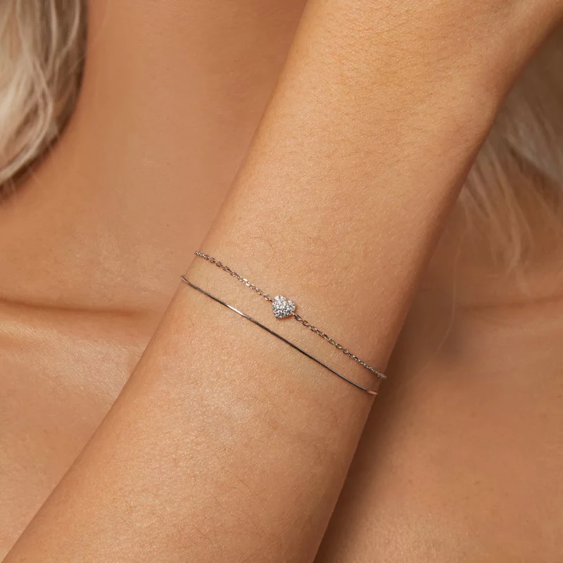 (image pour) Bracelet Double Couche Cœur Brillant Style PANDORA - BSB169 - Afficher 5