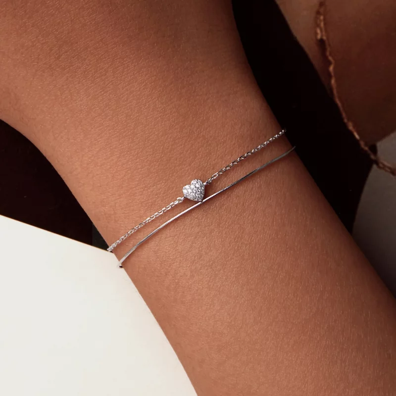 (image pour) Bracelet Double Couche Cœur Brillant Style PANDORA - BSB169 - Afficher 7