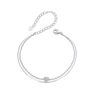 Bracelet Double Couche Cœur Brillant Style PANDORA - BSB169 (image pour) Bracelet Double Couche Cœur Brillant Style PANDORA - BSB169