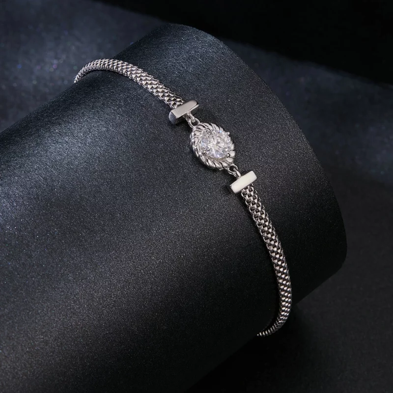 (image pour) Bracelet en argent sterling tressé style PANDORA avec Moissanite (Un certificat) - Afficher 2