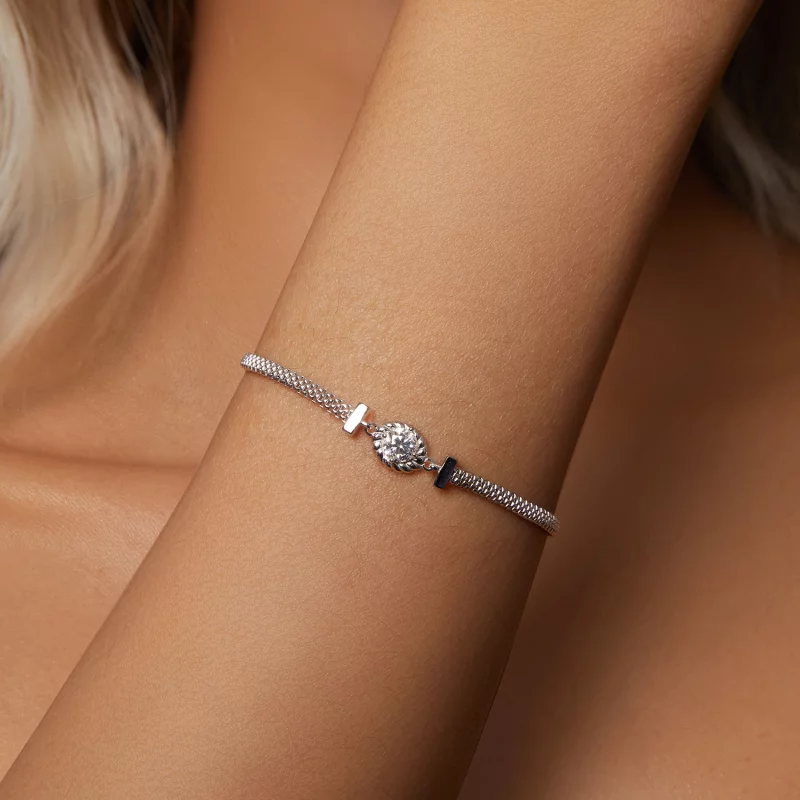 (image pour) Bracelet en argent sterling tressé style PANDORA avec Moissanite (Un certificat) - Afficher 4