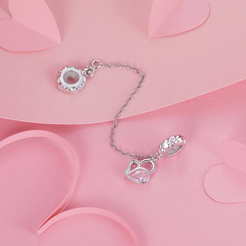 (image pour) Chaîne de sécurité cadenas cœur amoureux style PANDORA - BSC975 - Afficher 2