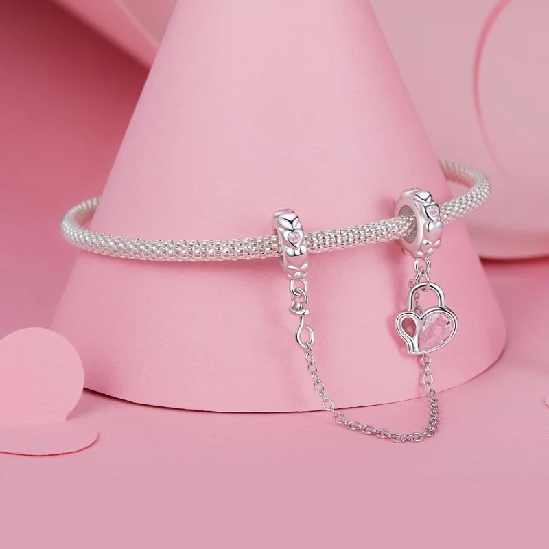 (image pour) Chaîne de sécurité cadenas cœur amoureux style PANDORA - BSC975 - Afficher 3