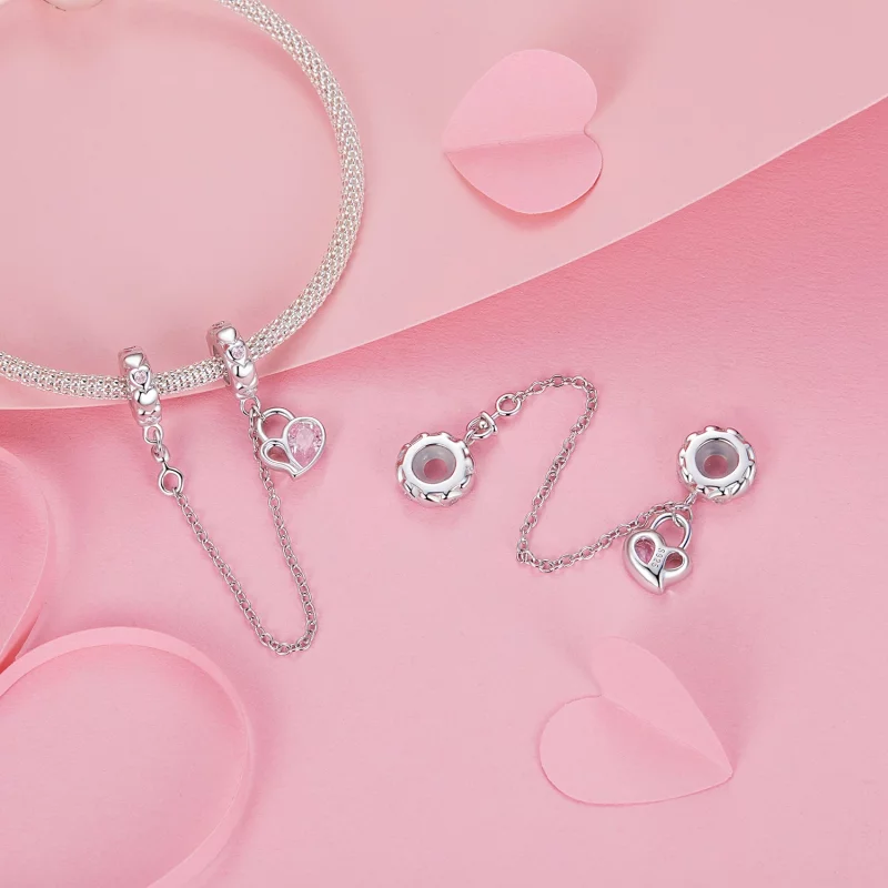 (image pour) Chaîne de sécurité cadenas cœur amoureux style PANDORA - BSC975 - Afficher 4