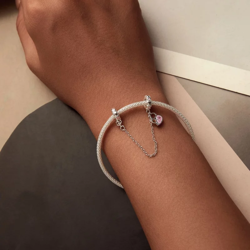 (image pour) Chaîne de sécurité cadenas cœur amoureux style PANDORA - BSC975 - Afficher 5
