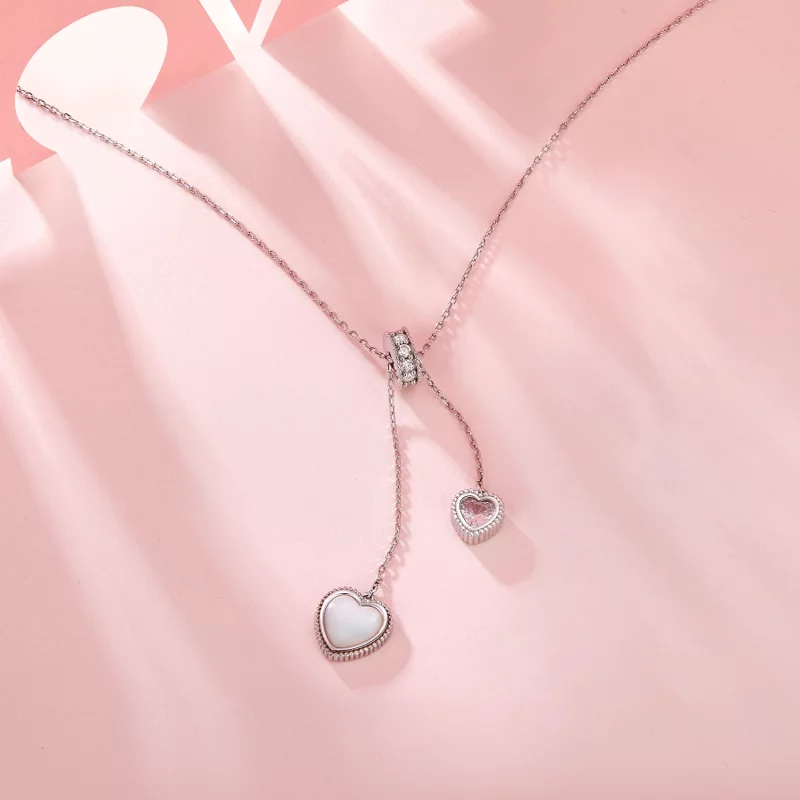 (image pour) Collier Chaîne en Y Style PANDORA Coquillage Blanc Battement de Cœur - BSN372 - Afficher 2