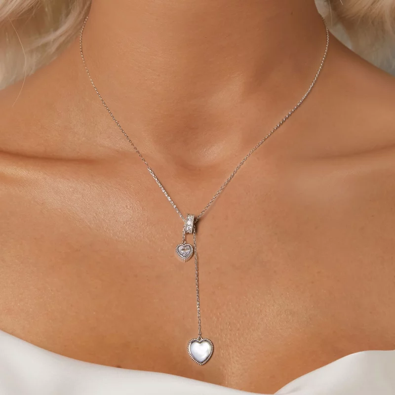 (image pour) Collier Chaîne en Y Style PANDORA Coquillage Blanc Battement de Cœur - BSN372 - Afficher 5