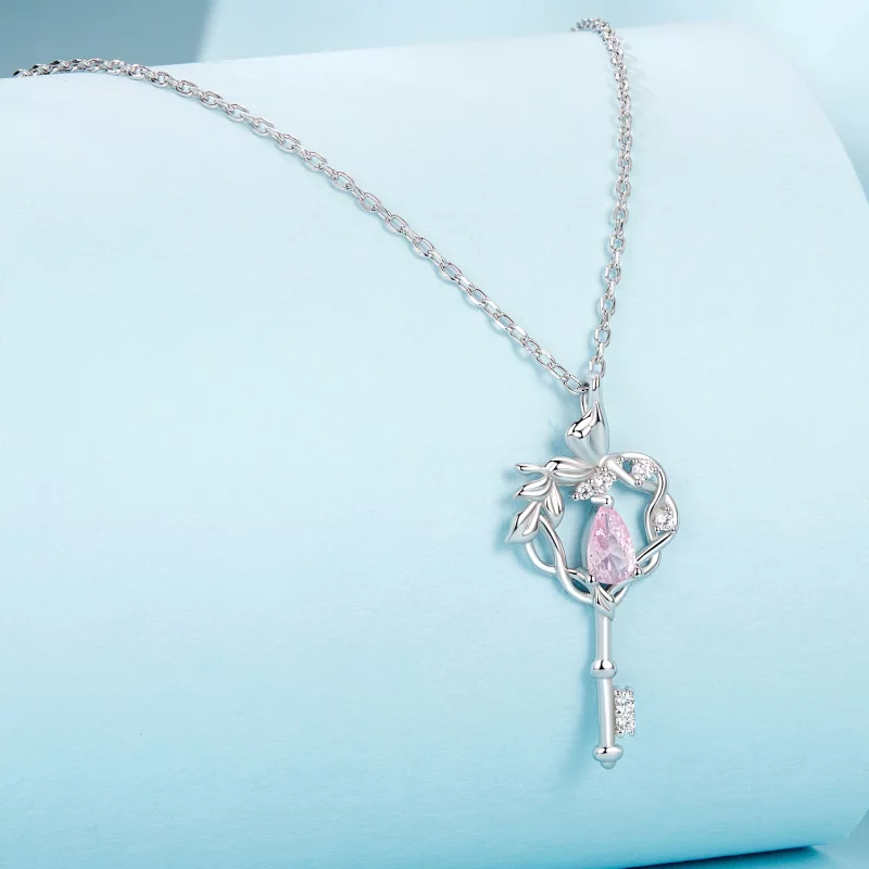 (image pour) Collier Clé Cœur Vigne Papillon Style PANDORA - SCN518 - Afficher 2