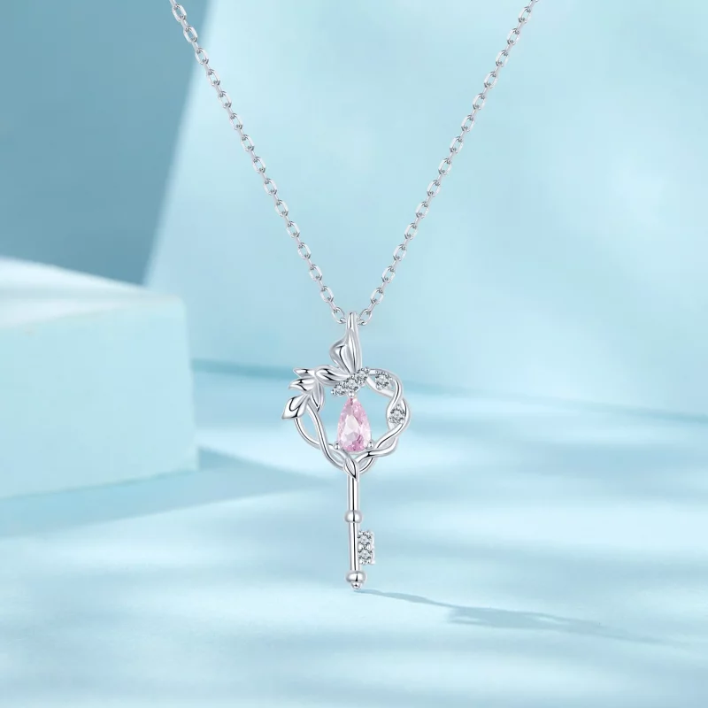 (image pour) Collier Clé Cœur Vigne Papillon Style PANDORA - SCN518 - Afficher 3
