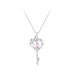 Collier Clé Cœur Vigne Papillon Style PANDORA - SCN518 (image pour) Collier Clé Cœur Vigne Papillon Style PANDORA - SCN518