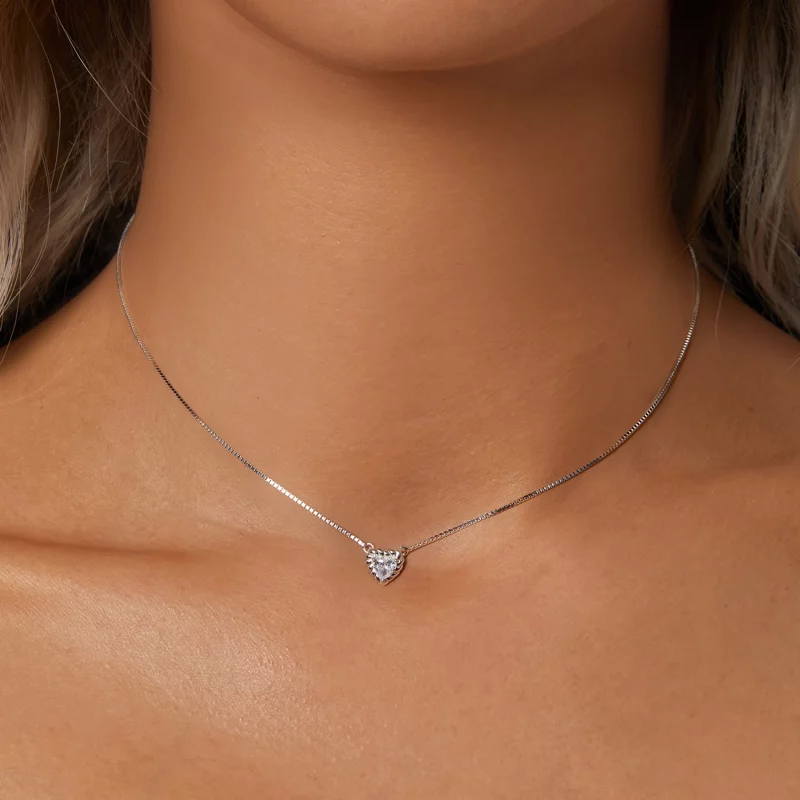(image pour) Collier Clavicule en Moissanite en Forme de Cœur Style PANDORA Exquis (Un Certif - Afficher 5