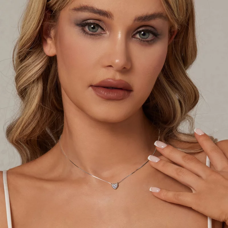 (image pour) Collier Clavicule en Moissanite en Forme de Cœur Style PANDORA Exquis (Un Certif - Afficher 6
