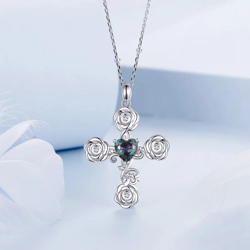(image pour) Collier Croix Rose Style PANDORA - BSN379 - Afficher 3