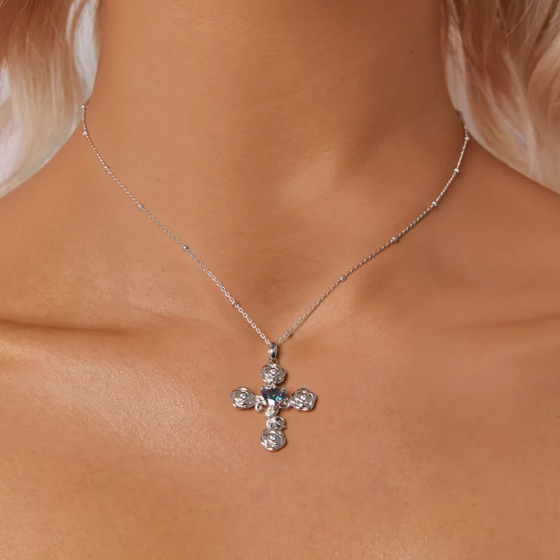 (image pour) Collier Croix Rose Style PANDORA - BSN379 - Afficher 5