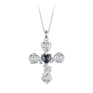 Collier Croix Rose Style PANDORA - BSN379 (image pour) Collier Croix Rose Style PANDORA - BSN379