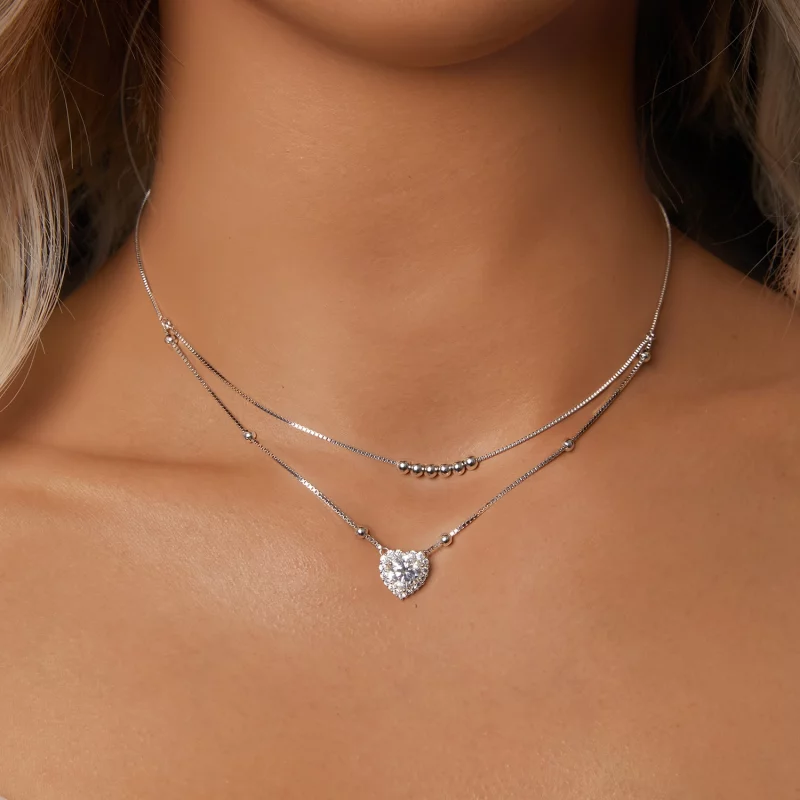 (image pour) Collier Double Moissanite Style PANDORA (Un Certificat) - MSN033 - Afficher 5
