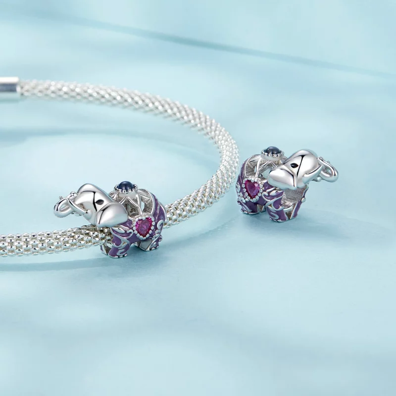 (image pour) Perles en argent sterling gravées à motif éléphant ajouré style PANDORA - SCC275 - Afficher 4