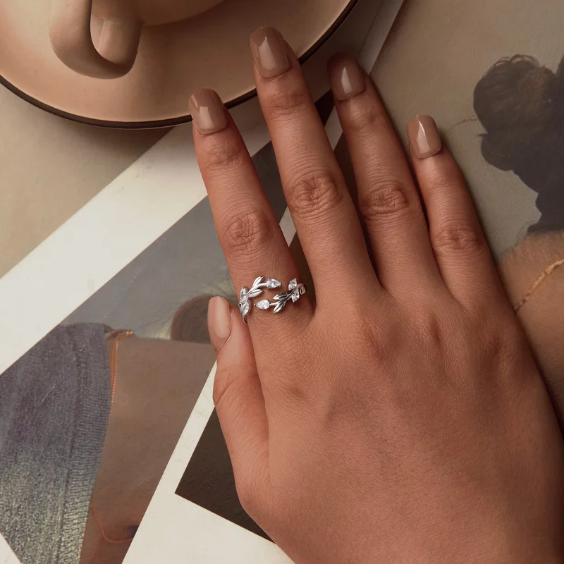 (image pour) Bague ouverte enveloppée de feuilles style PANDORA - BSR552-E - Afficher 4