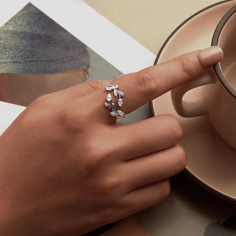 (image pour) Bague ouverte enveloppée de feuilles style PANDORA - BSR552-E - Afficher 5