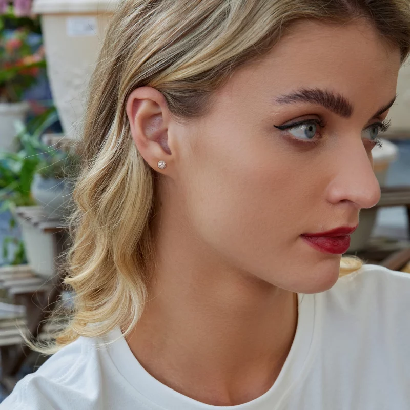 (image pour) Boucles d'oreilles Hémisphère Moissanite Style PANDORA (avec un certificat) - MS - Afficher 9