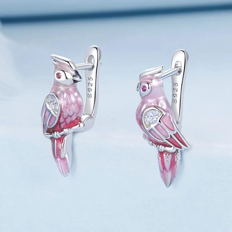 (image pour) Boucles d'oreilles Perroquet Rose Style PANDORA - BSE1005 - Afficher 2