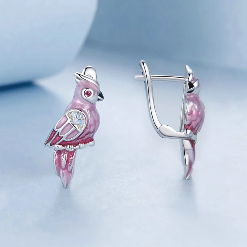 (image pour) Boucles d'oreilles Perroquet Rose Style PANDORA - BSE1005 - Afficher 3