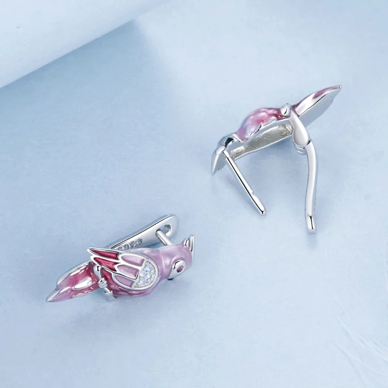 (image pour) Boucles d'oreilles Perroquet Rose Style PANDORA - BSE1005 - Afficher 4