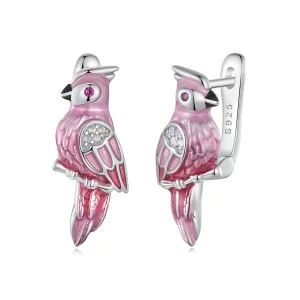(image pour) Boucles d'oreilles Perroquet Rose Style PANDORA - BSE1005