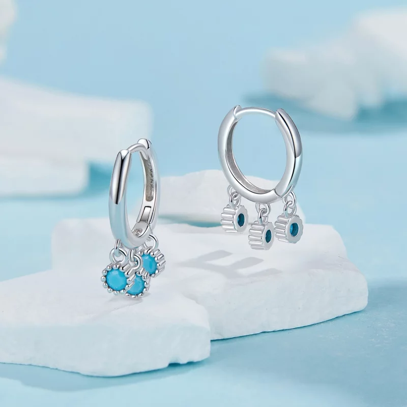 (image pour) Boucles d'oreilles style PANDORA en turquoise - BSE1019 - Afficher 3