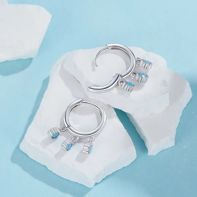 (image pour) Boucles d'oreilles style PANDORA en turquoise - BSE1019 - Afficher 4