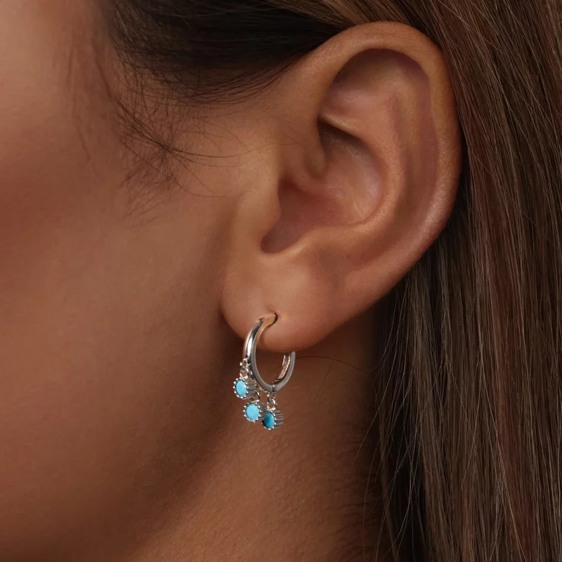 (image pour) Boucles d'oreilles style PANDORA en turquoise - BSE1019 - Afficher 6