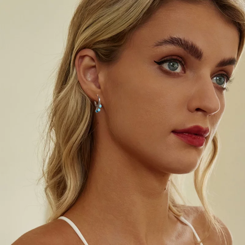 (image pour) Boucles d'oreilles style PANDORA en turquoise - BSE1019 - Afficher 8