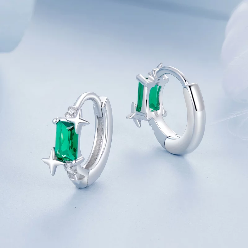 (image pour) Boucles d'oreilles Étoile Émeraude Style PANDORA - BSE1036 - Afficher 3