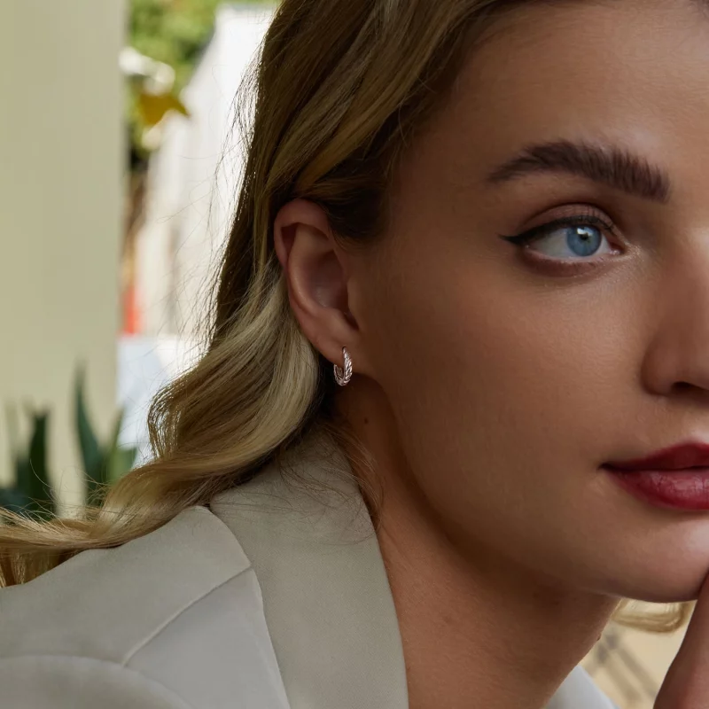 (image pour) Boucles d'oreilles torsade métallique style PANDORA - BSE1024-S - Afficher 7