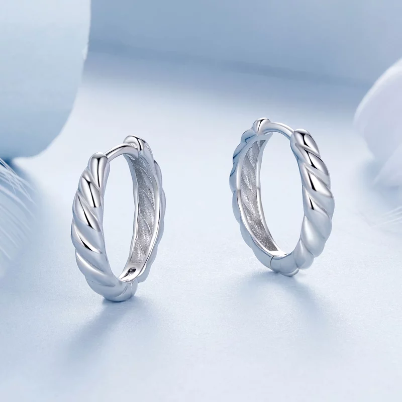 (image pour) Boucles d'oreilles torsadées métalliques style PANDORA - BSE1024-M - Afficher 3