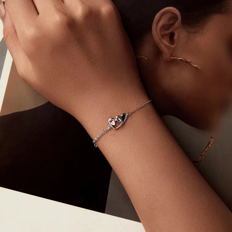 (image pour) Bracelet Double Cœur Style PANDORA - BSB178 - Afficher 4