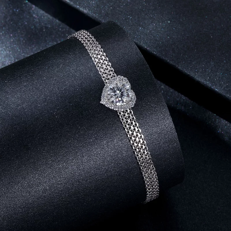 (image pour) Bracelet Tressé Cœur Moissanite Style PANDORA (avec un certificat) - MSB019 - Afficher 2