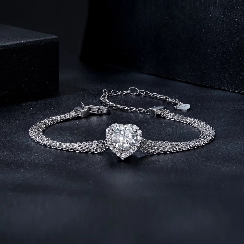 (image pour) Bracelet Tressé Cœur Moissanite Style PANDORA (avec un certificat) - MSB019 - Afficher 3