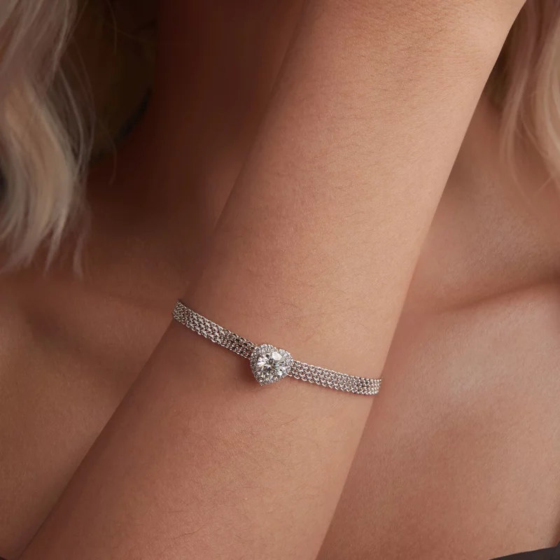 (image pour) Bracelet Tressé Cœur Moissanite Style PANDORA (avec un certificat) - MSB019 - Afficher 4