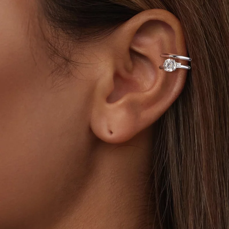 (image pour) Collier d'oreille double moissanite style PANDORA (avec un certificat) - MSE058 - Afficher 6