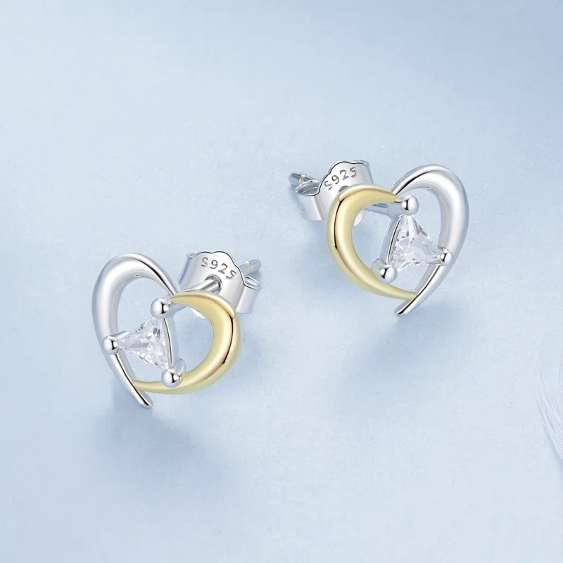 (image pour) PANDORA Style Boucles d'oreilles cœur bicolores - BSE1027 - Afficher 3
