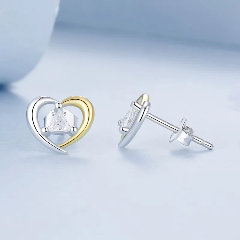 (image pour) PANDORA Style Boucles d'oreilles cœur bicolores - BSE1027 - Afficher 4