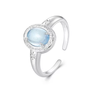 Bague ouverte en aigue-marine naturelle style PANDORA - BSR579-E (image pour) Bague ouverte en aigue-marine naturelle style PANDORA - BSR579-E
