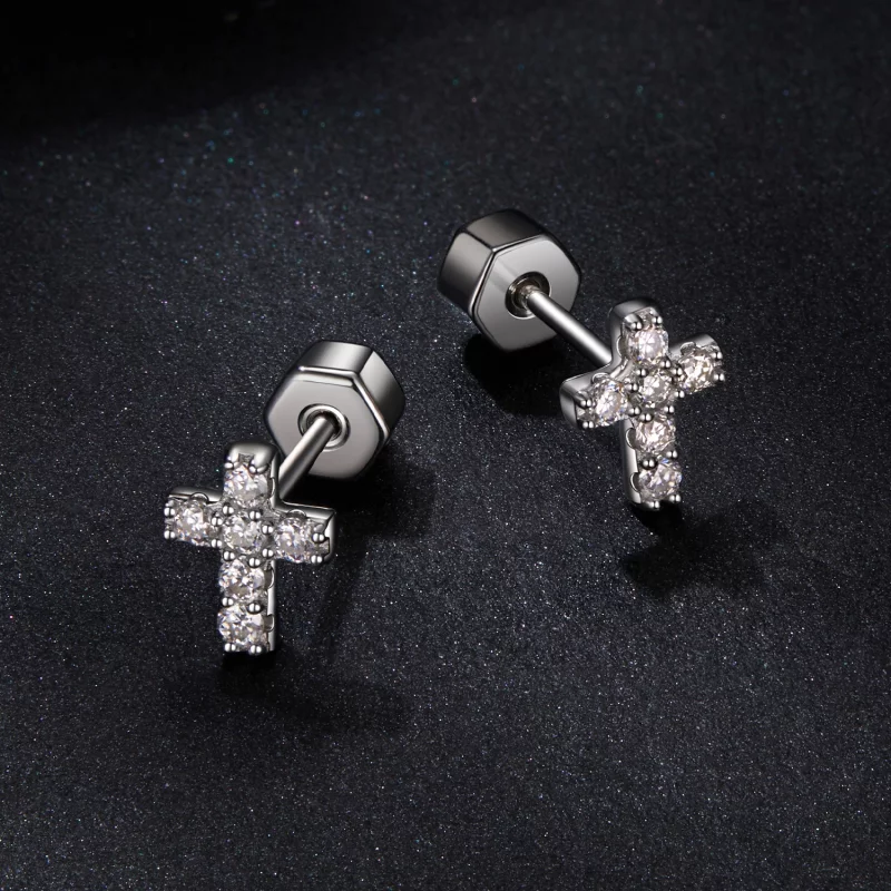 (image pour) Boucles d'oreille croix style PANDORA (un certificat) - MSE070 - Afficher 3